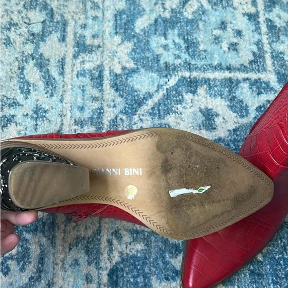 Gianni Bini Red Croc-Embossed Ankle Boots - Picture 4 of 4